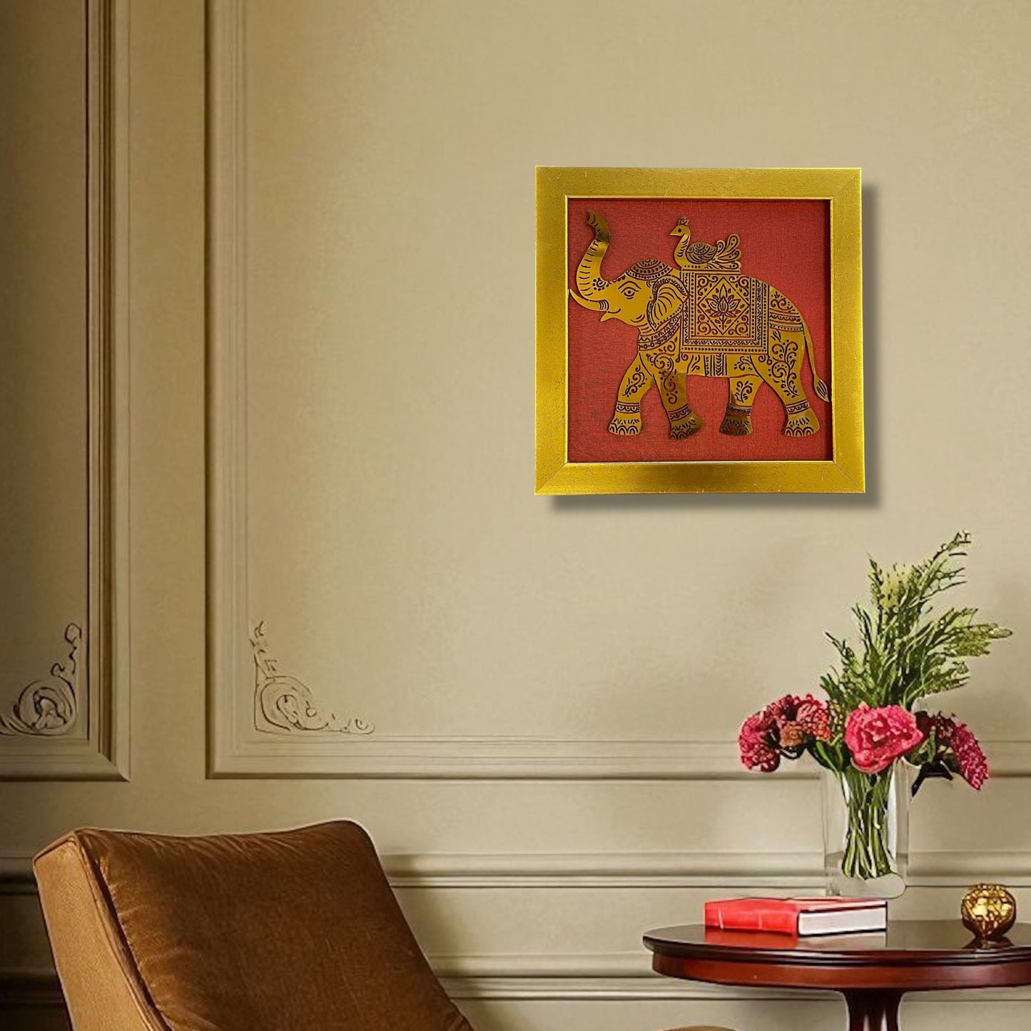 Auspicious Indian Elephant & Peacock Wall Décor