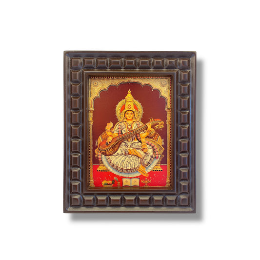 Goddess Saraswati - 2 Gold Leafed Art With Wooden Frame