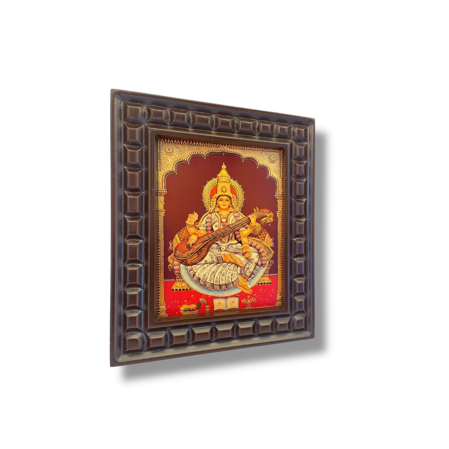 Goddess Saraswati - 2 Gold Leafed Art With Wooden Frame