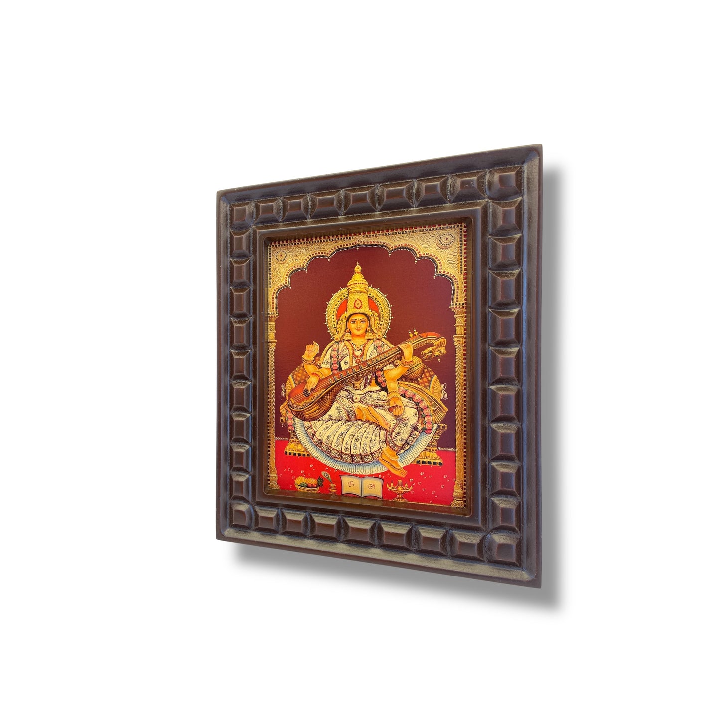 Goddess Saraswati - 2 Gold Leafed Art With Wooden Frame