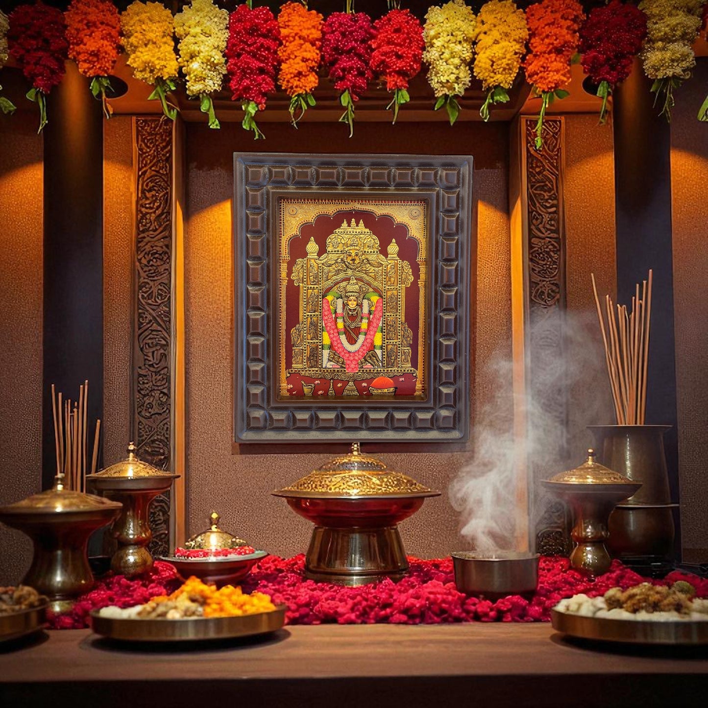 Kanaka Durga Gold foiled art Within wooden frame