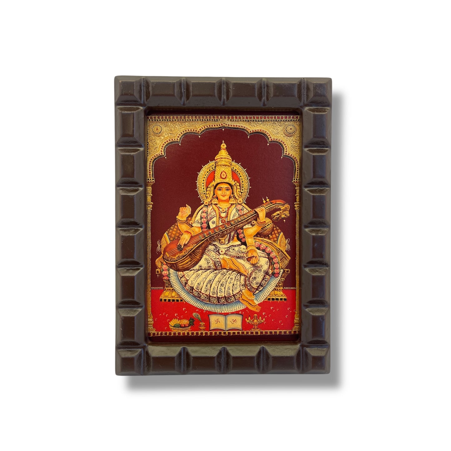 Goddess Saraswati - 2 Gold Leafed Art With Wooden Frame