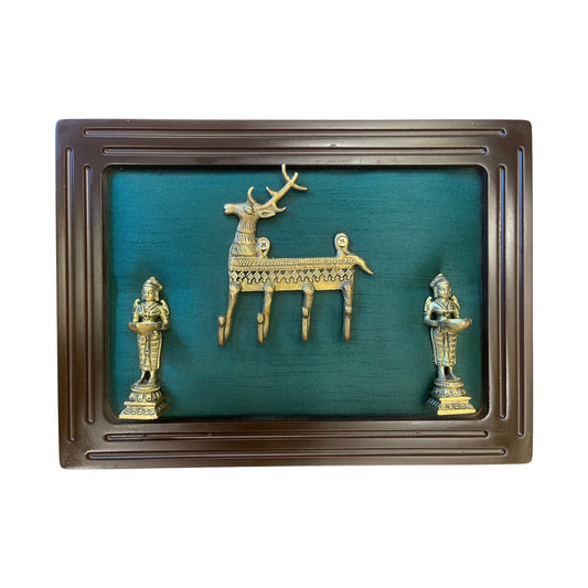 Brass Deer Key Hanger with Apsaras – Elegant Wall Décor & Organizer
