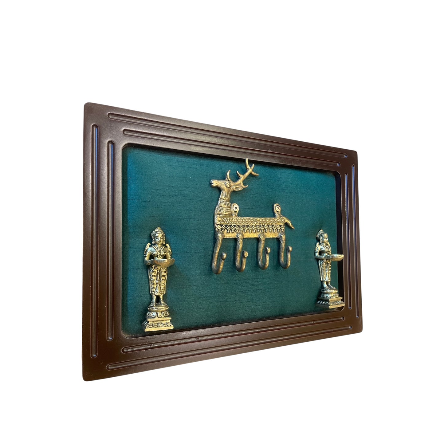 Brass Deer Key Hanger with Apsaras – Elegant Wall Décor & Organizer
