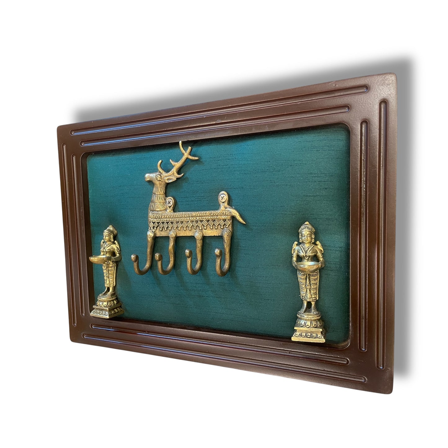 Brass Deer Key Hanger with Apsaras – Elegant Wall Décor & Organizer