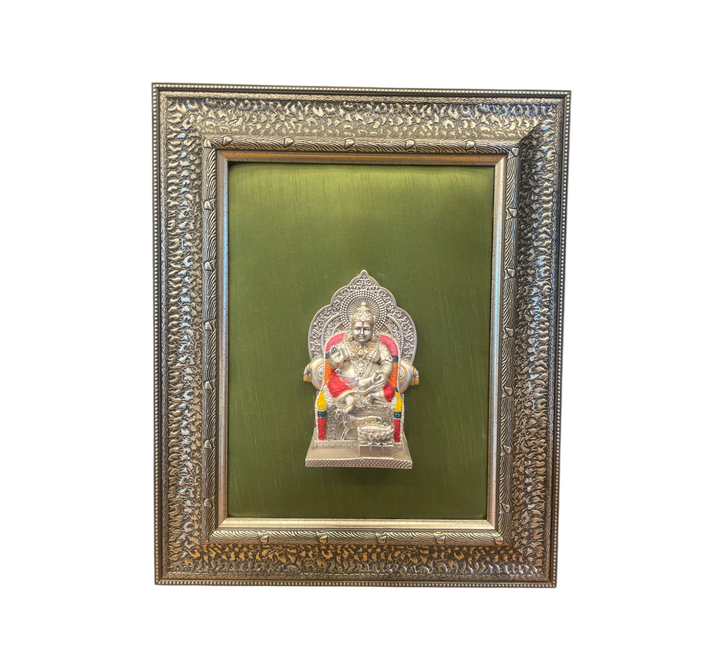Kuber Sterling Silver with Green Silk in Moulded frame