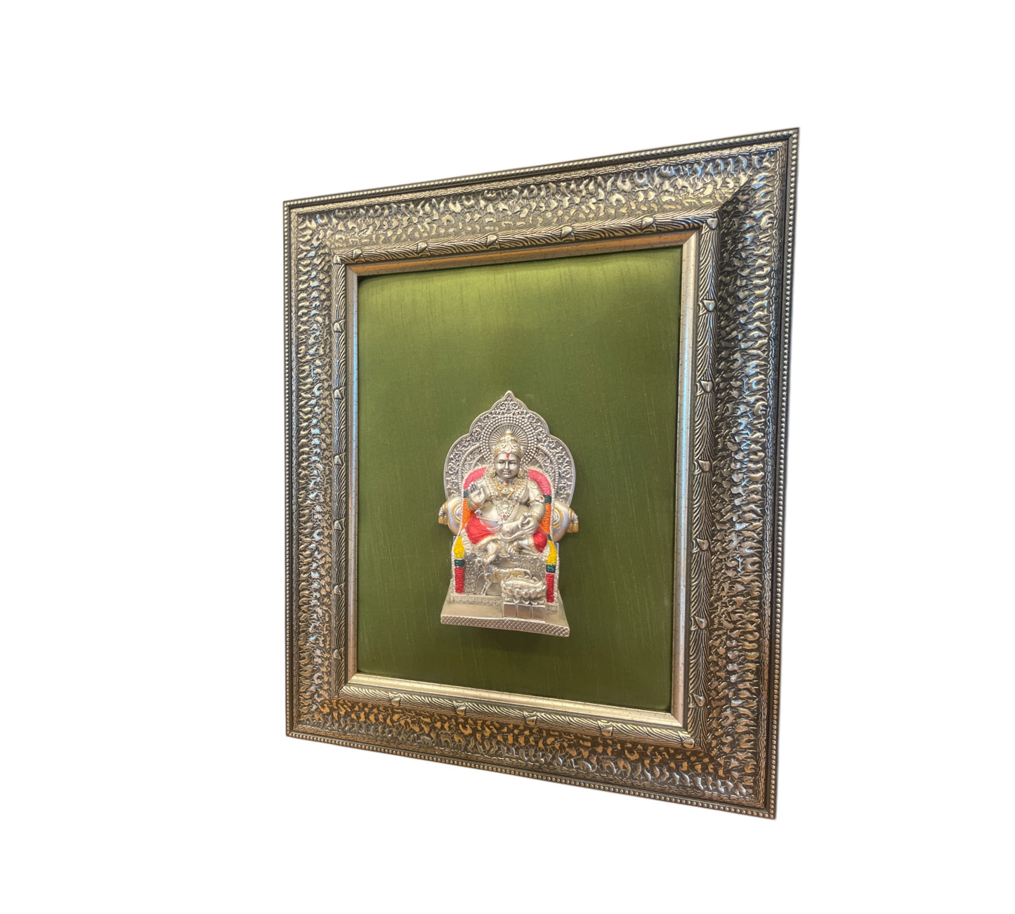 Kuber Sterling Silver with Green Silk in Moulded frame