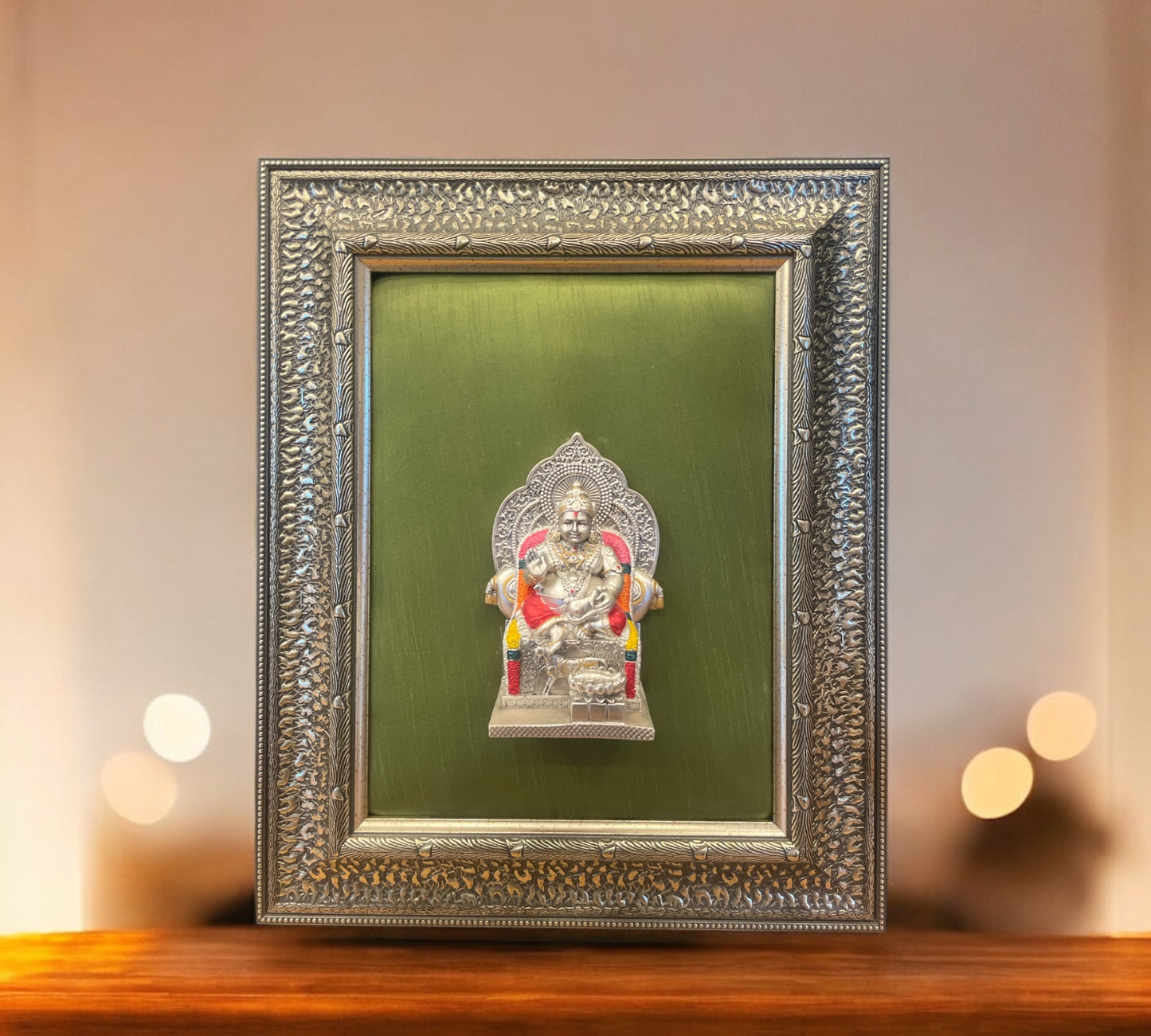 Kuber Sterling Silver with Green Silk in Moulded frame