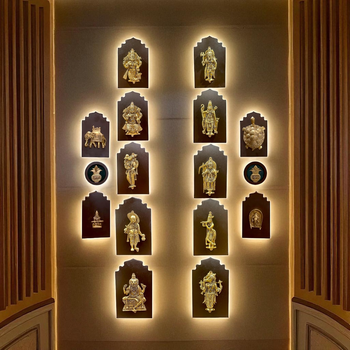 Brass Dashavatara Wall Panel – Ten Incarnations of Lord Vishnu