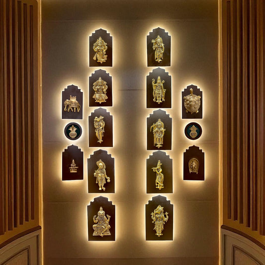 Brass Dashavatara Wall Panel – Ten Incarnations of Lord Vishnu