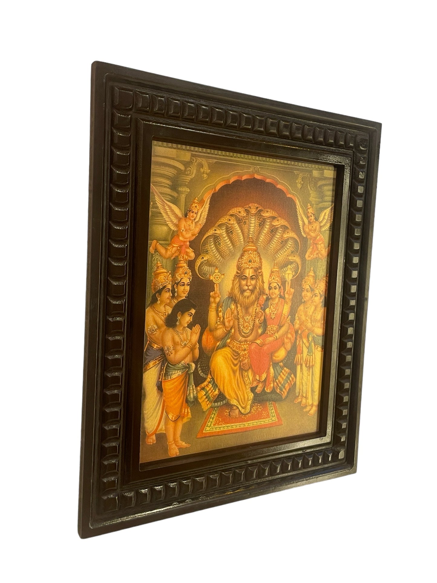 Gold Leafed Art Lakshmi Narasimha With Wooden Frame