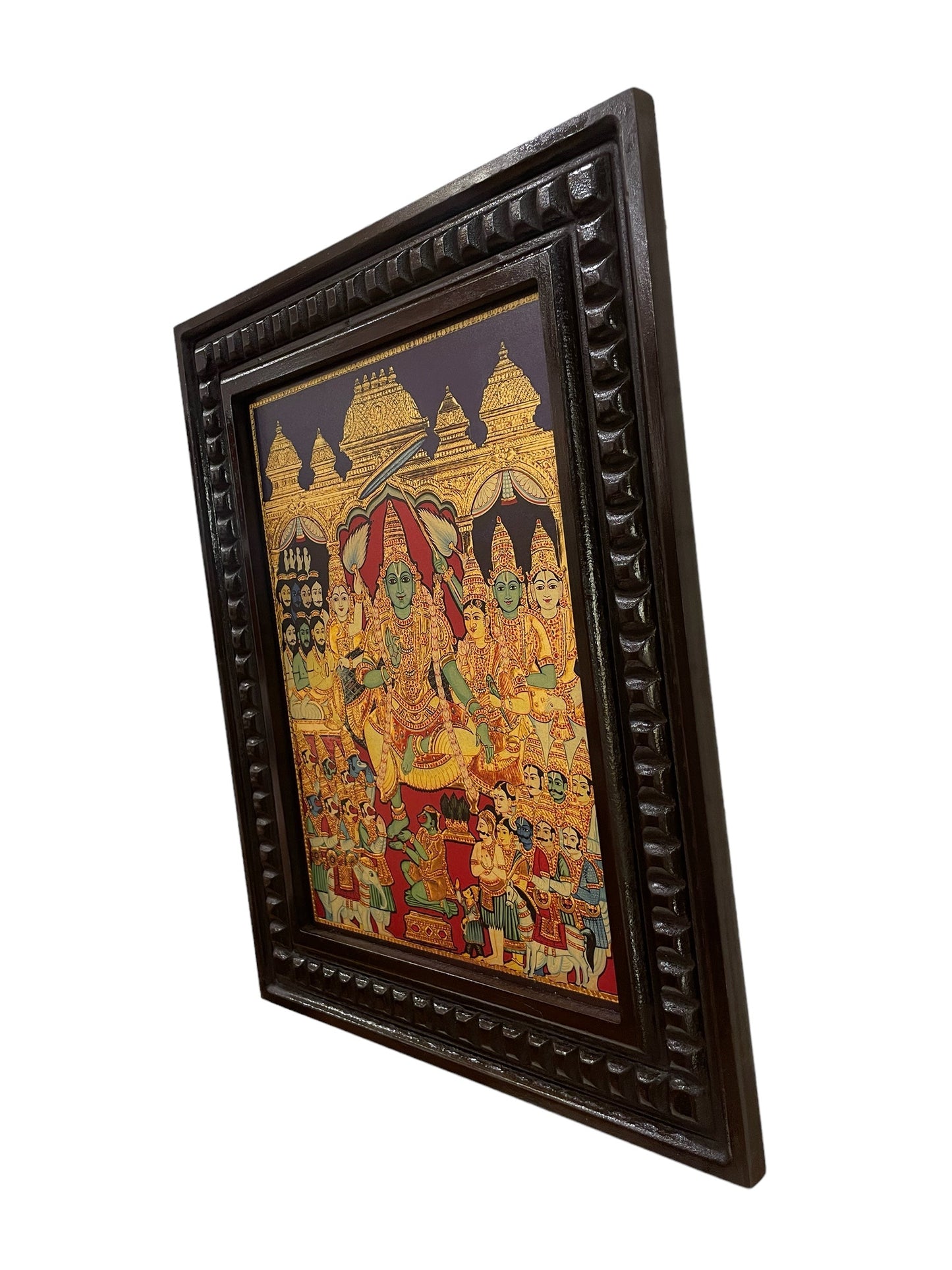 Rama Pattabhishekam Gold Leafed Art With Wooden Frame