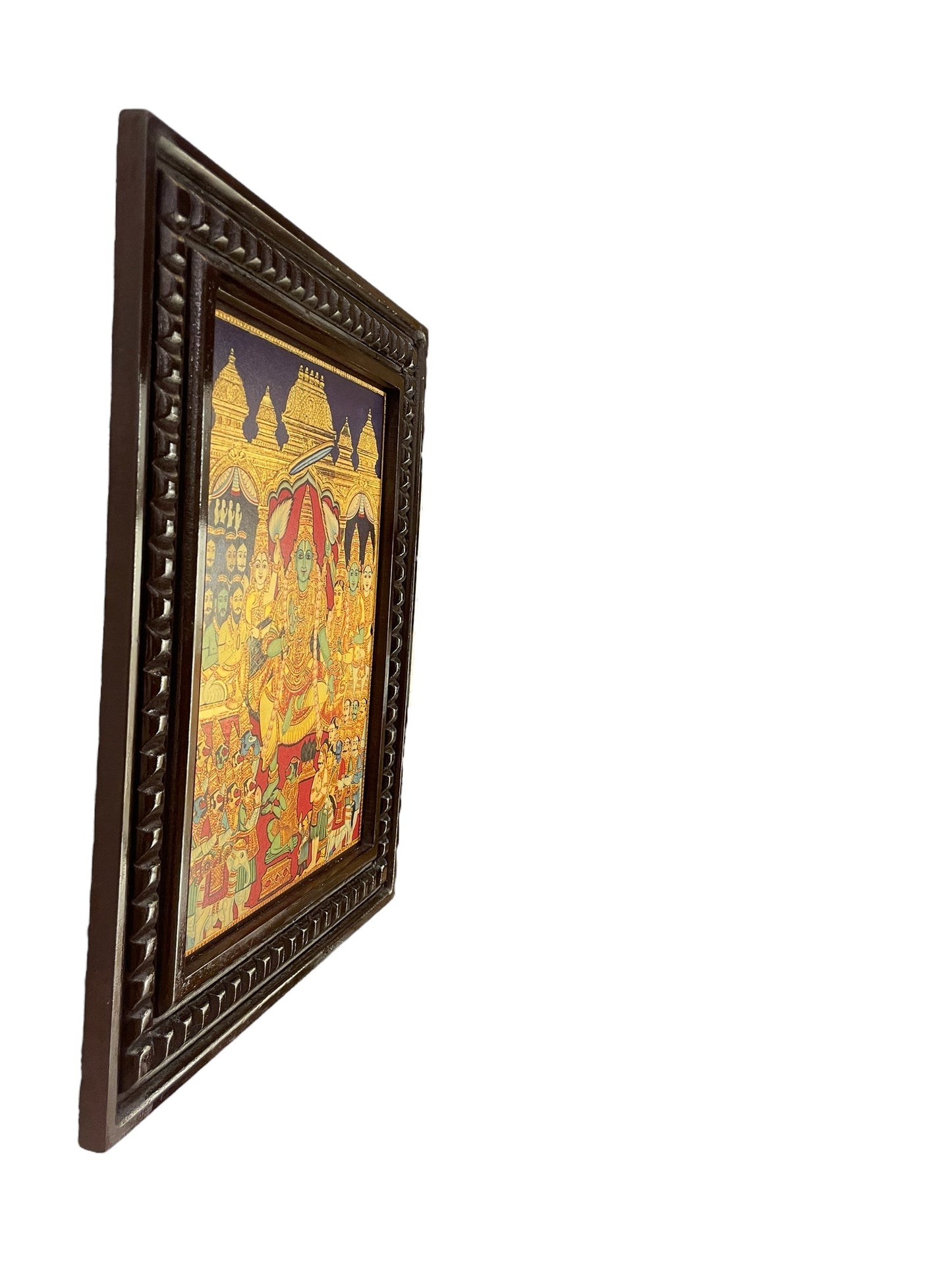 Rama Pattabhishekam Gold Leafed Art With Wooden Frame