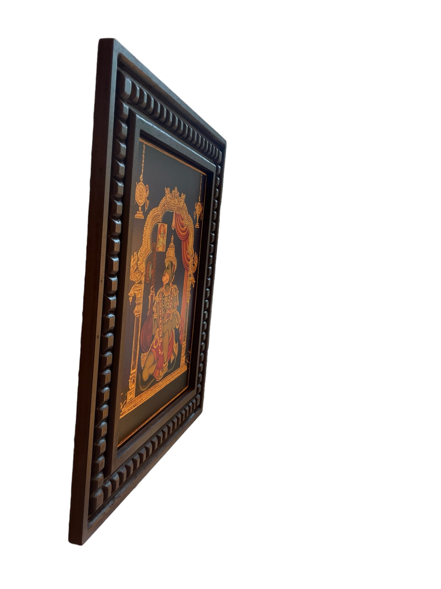 Hanuman : Maruti Playing Viena Gold Leafed Art  With Wooden Frame