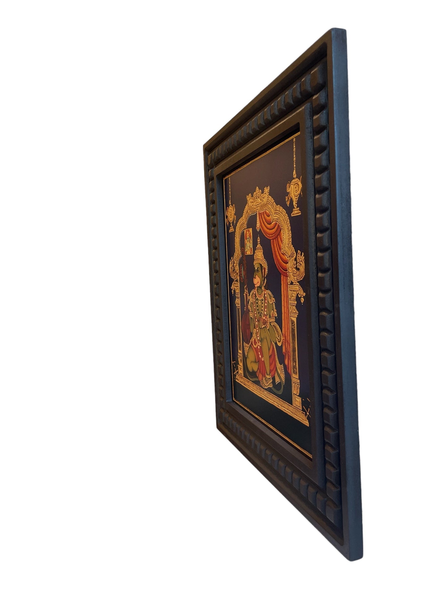 Hanuman : Maruti Playing Viena Gold Leafed Art  With Wooden Frame