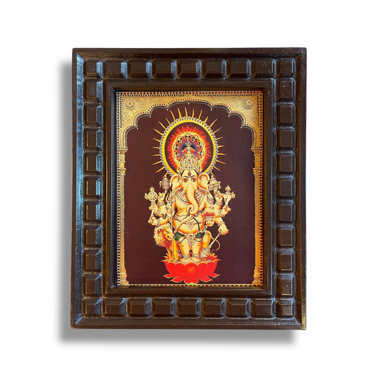 Dristi Ganesha Gold Leafed Art With Wooden Frame