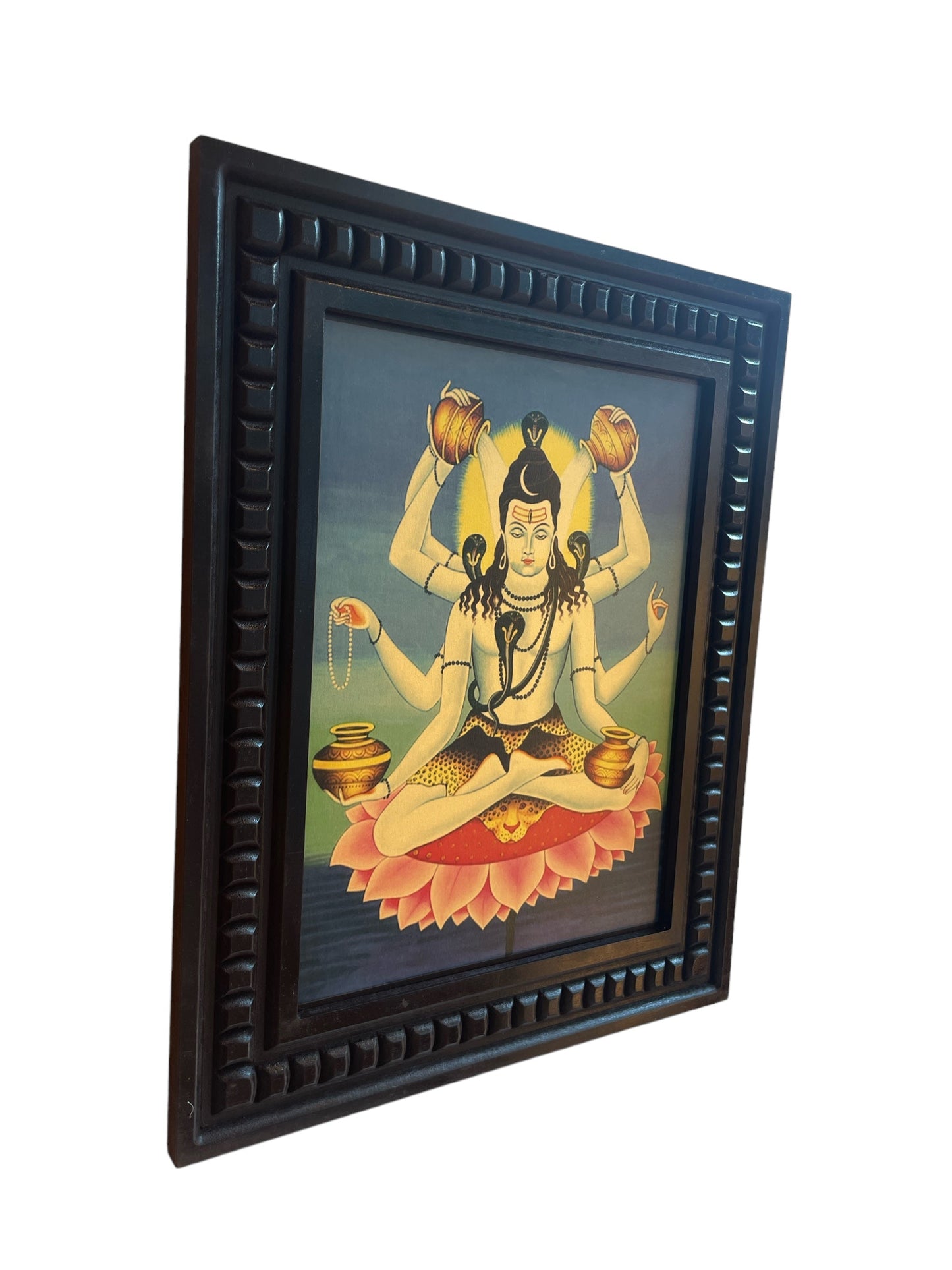 Shiva Mahamrityunjay Gold Leafed Art With Wooden Frame