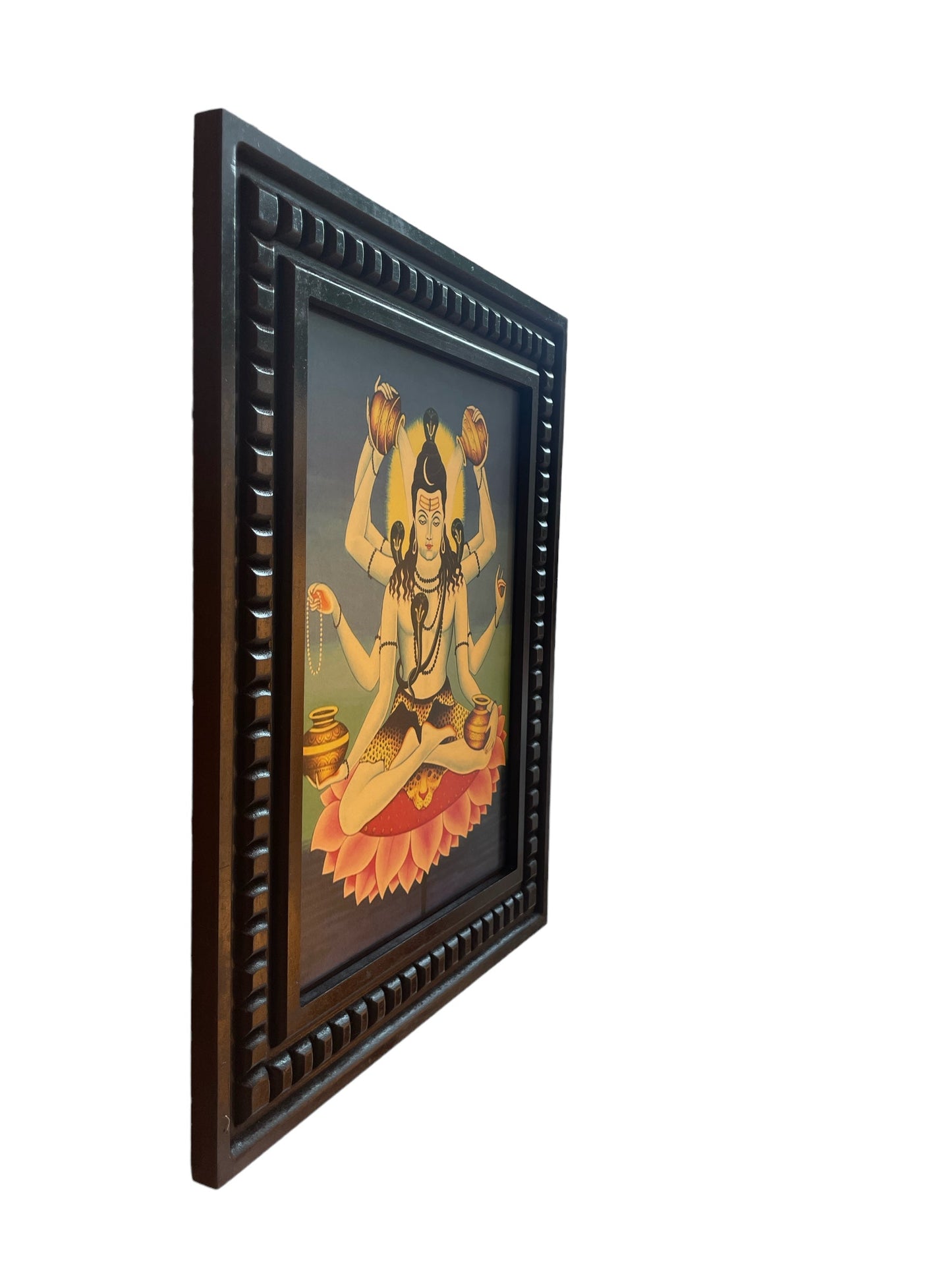 Shiva Mahamrityunjay Gold Leafed Art With Wooden Frame