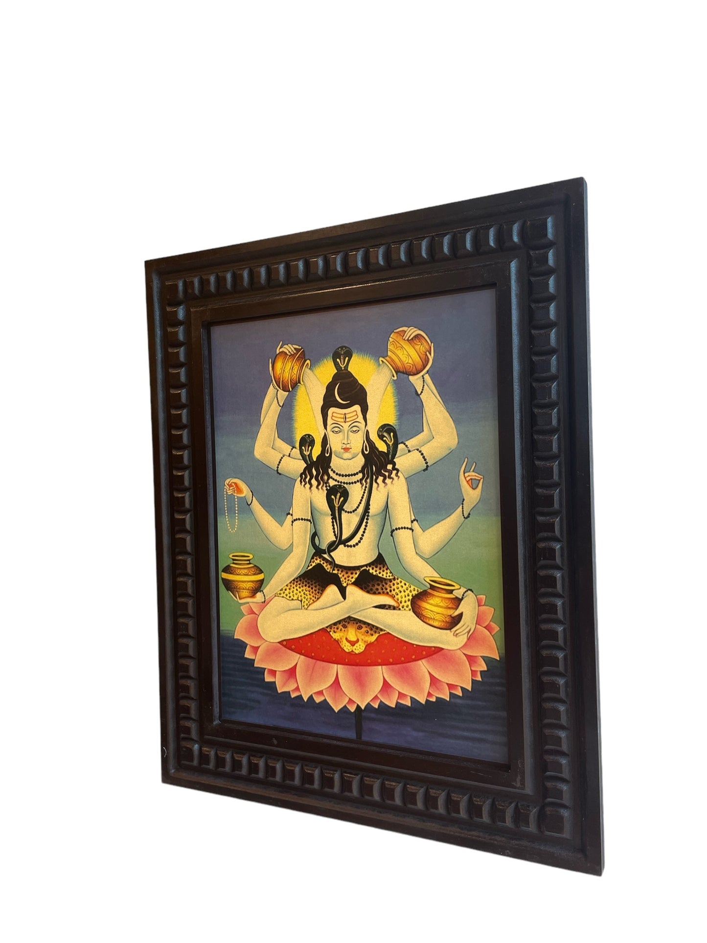 Shiva Mahamrityunjay Gold Leafed Art With Wooden Frame