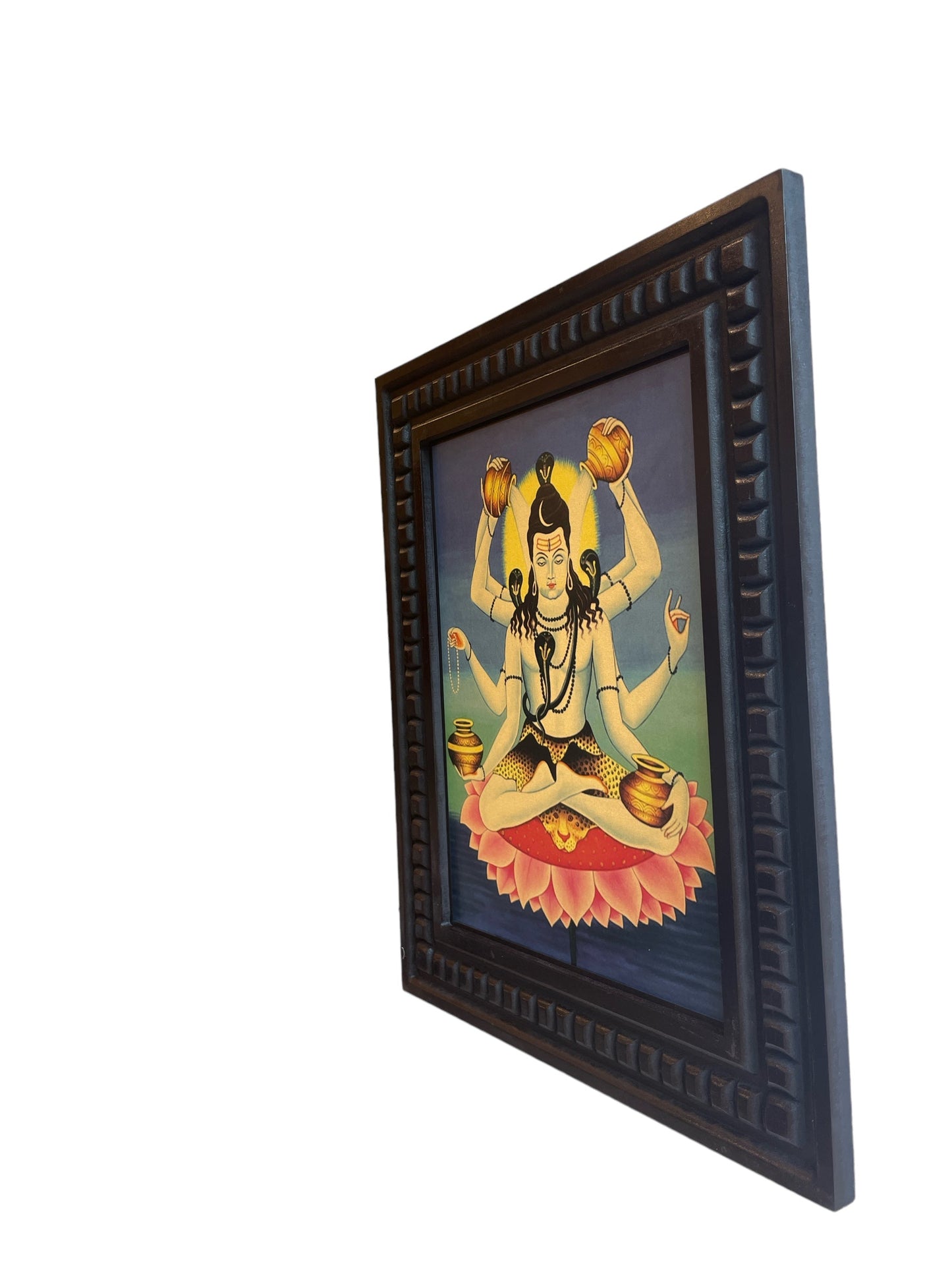 Shiva Mahamrityunjay Gold Leafed Art With Wooden Frame