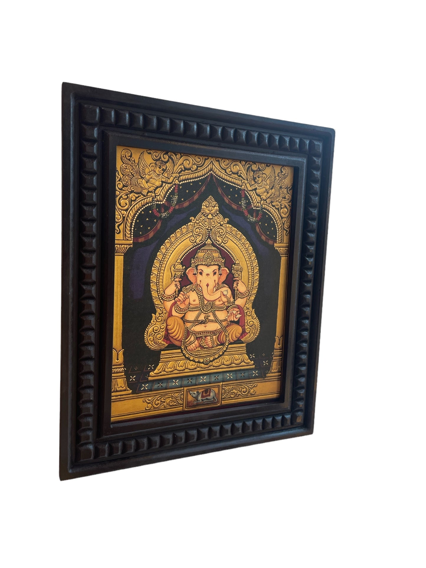 Shree Ganesha Gold Leafed Art With Wooden Frame