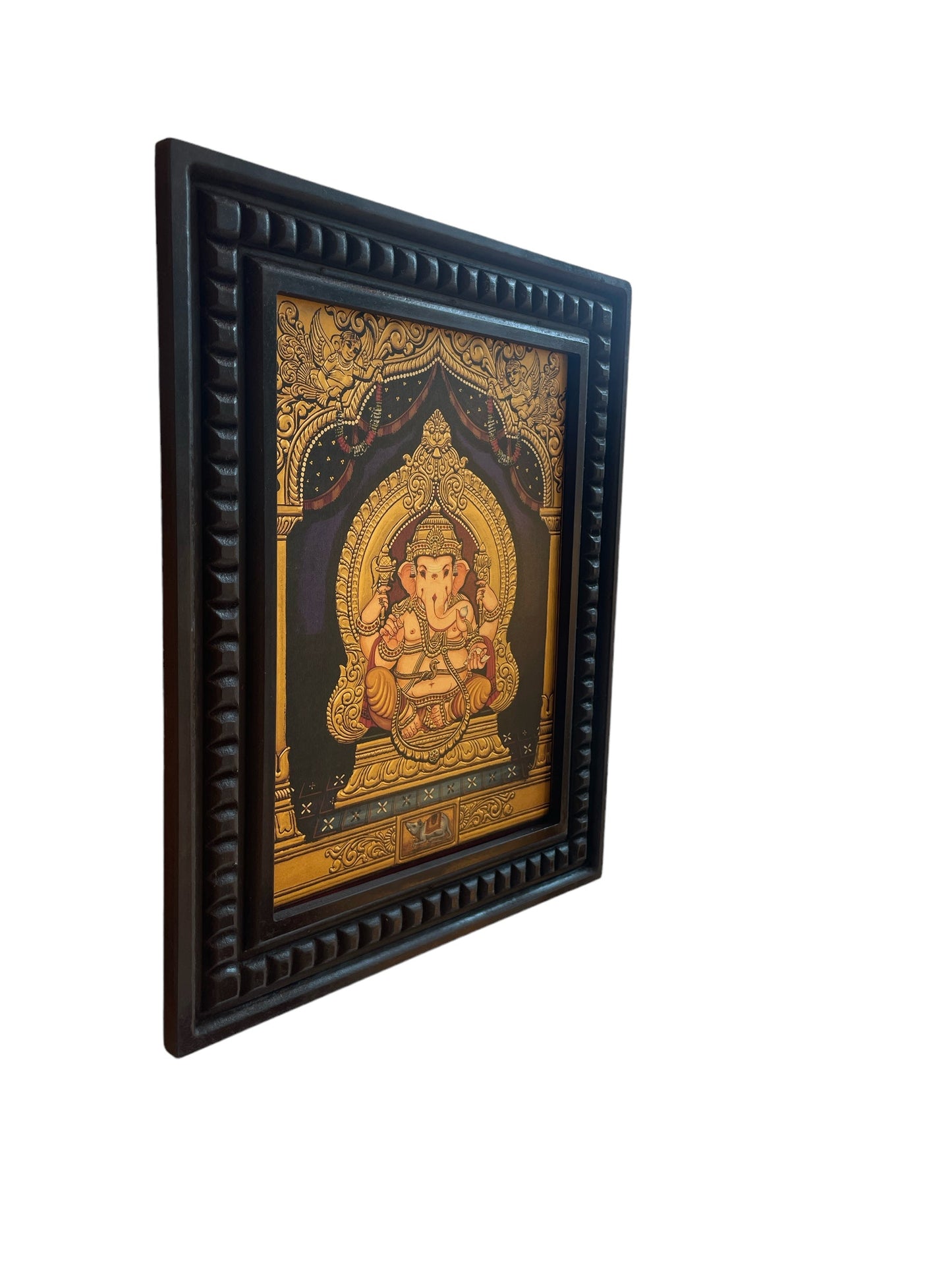 Shree Ganesha Gold Leafed Art With Wooden Frame
