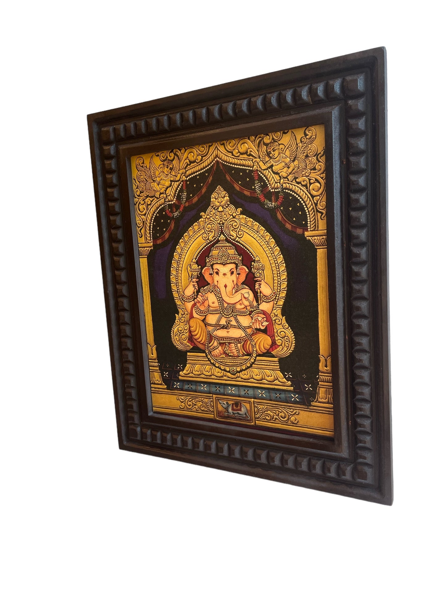 Shree Ganesha Gold Leafed Art With Wooden Frame