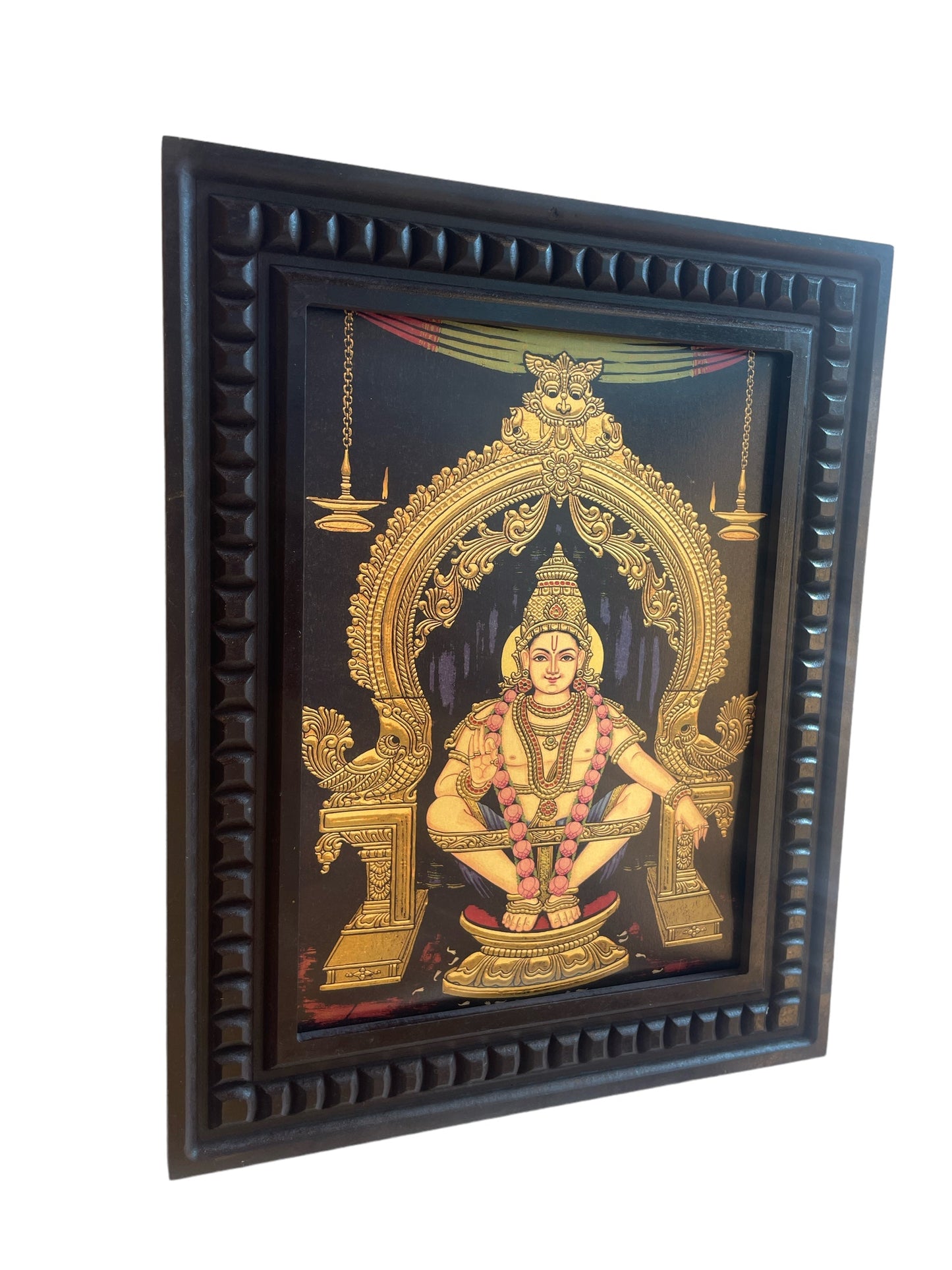 Ayyappa Swami Gold Leafed Art With Wooden Frame