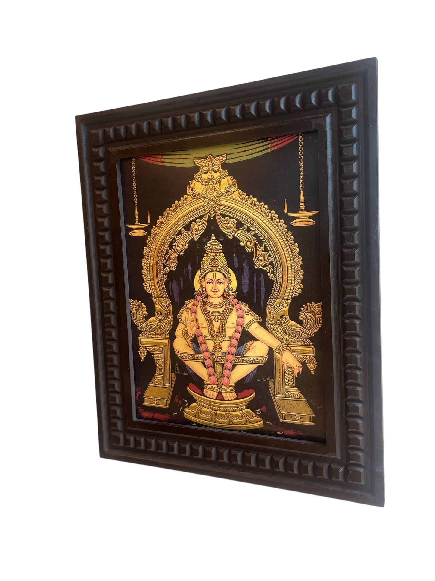 Ayyappa Swami Gold Leafed Art With Wooden Frame