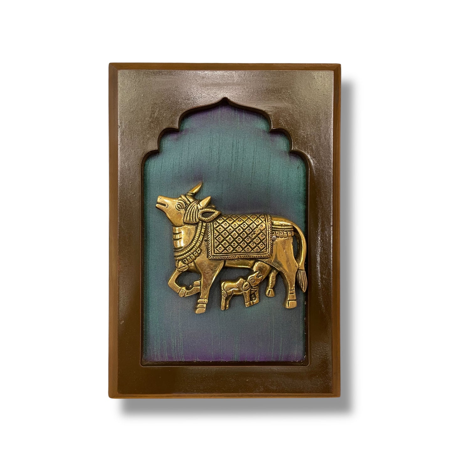 Divine Elements Wall Art Set of 4– Kalpavriksha, Kamadhenu, Lotus & Parrot in Brass Finish.