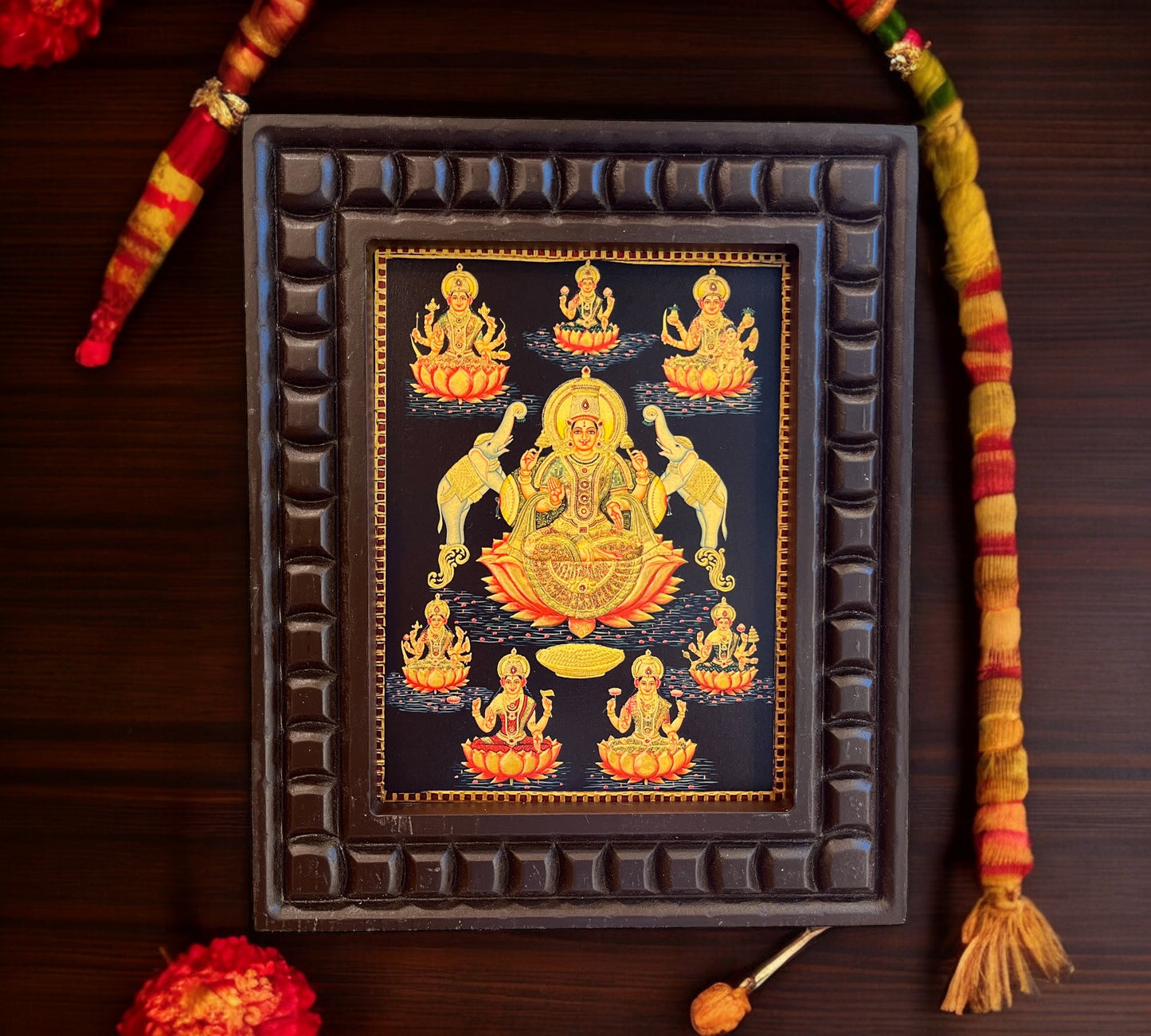 Asta Lakshmi -2 Gold Leafed Art With Wooden Frame