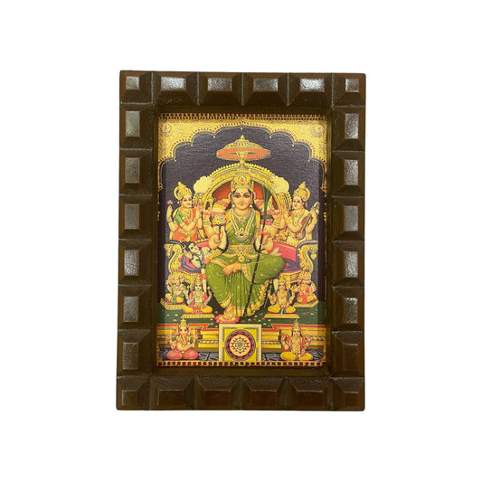 Lalitha Tripura Sundari 2 Green Saree Gold Leafed Art With Wooden Frame
