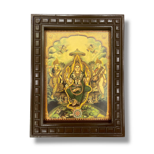 Tripura Sundari 2 Green Saree Gold Leafed Art With Wooden Frame