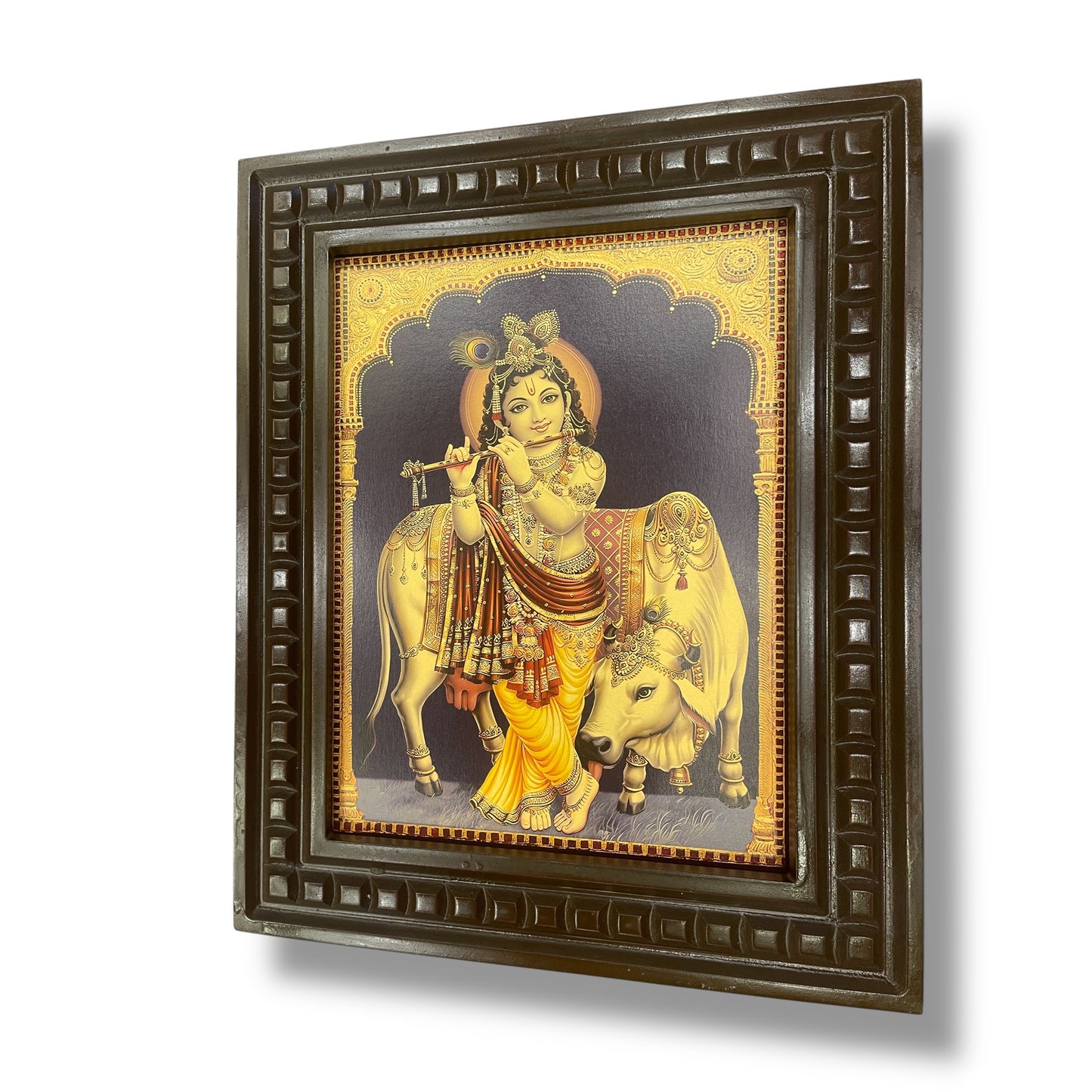 Krishna Gold Leafed Art with Wooden Frame