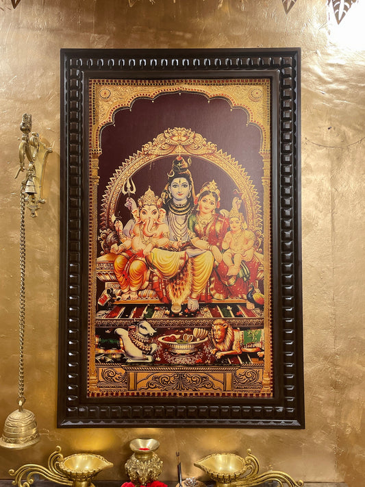 Shiva Parivar -5 Gold Leafed artwork in wooden frame