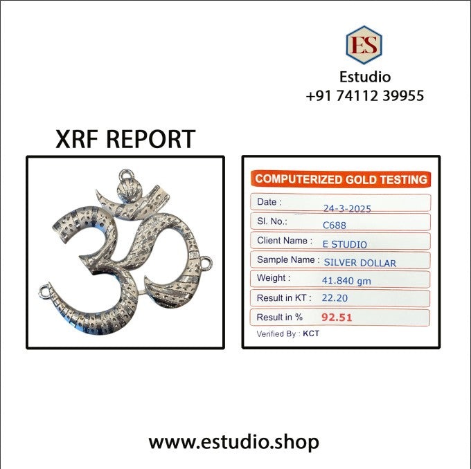 Silver Om on Blue Silk in Antique Gold Frame with Certificate