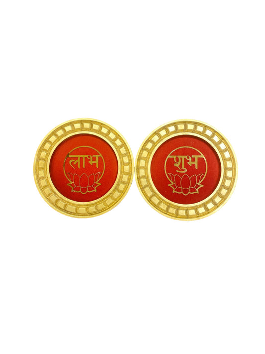 Shubh Labh with Gold circular frame
