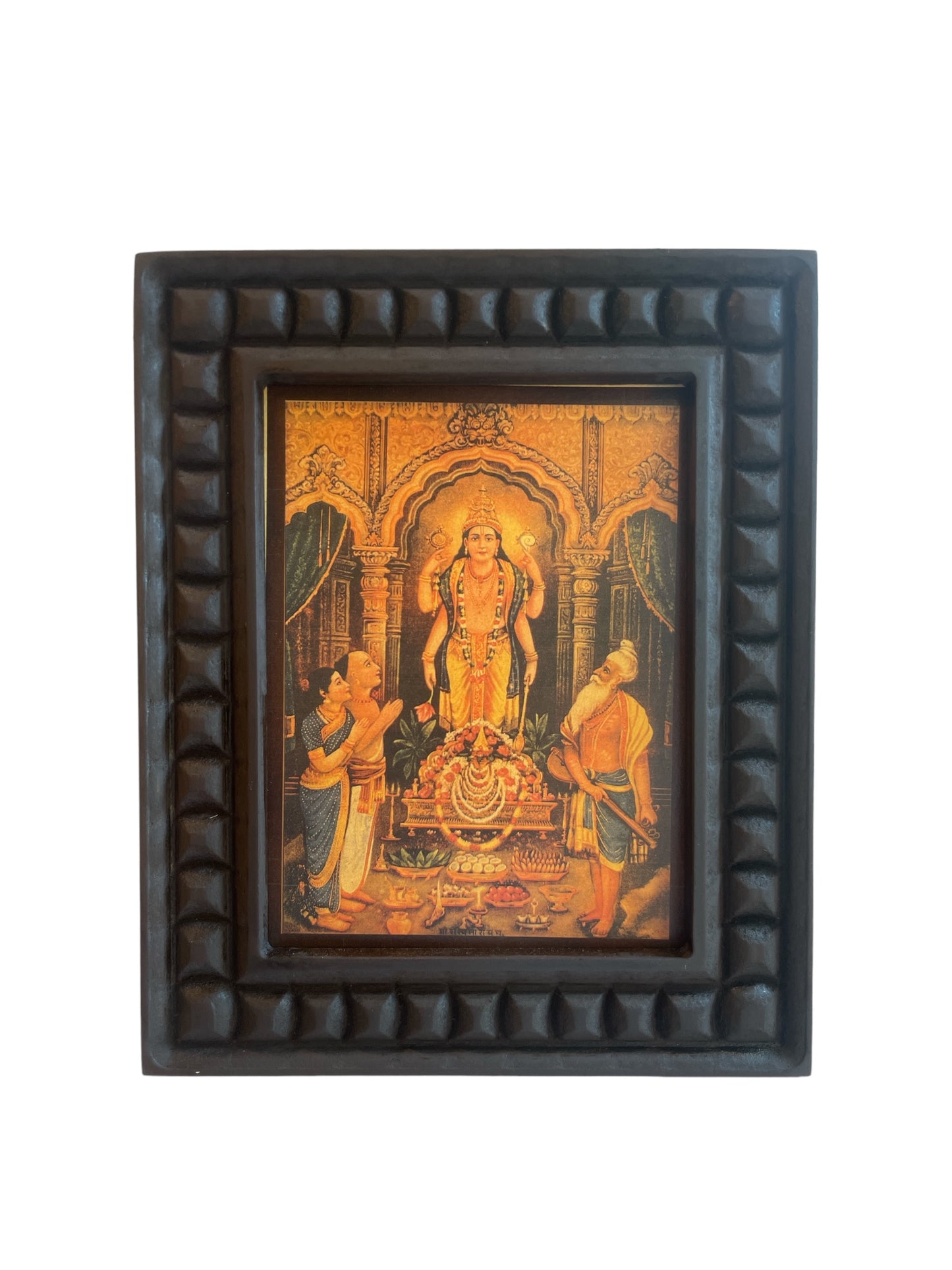 Satyanarayana Swamy Gold Leafed Art With Wooden Frame