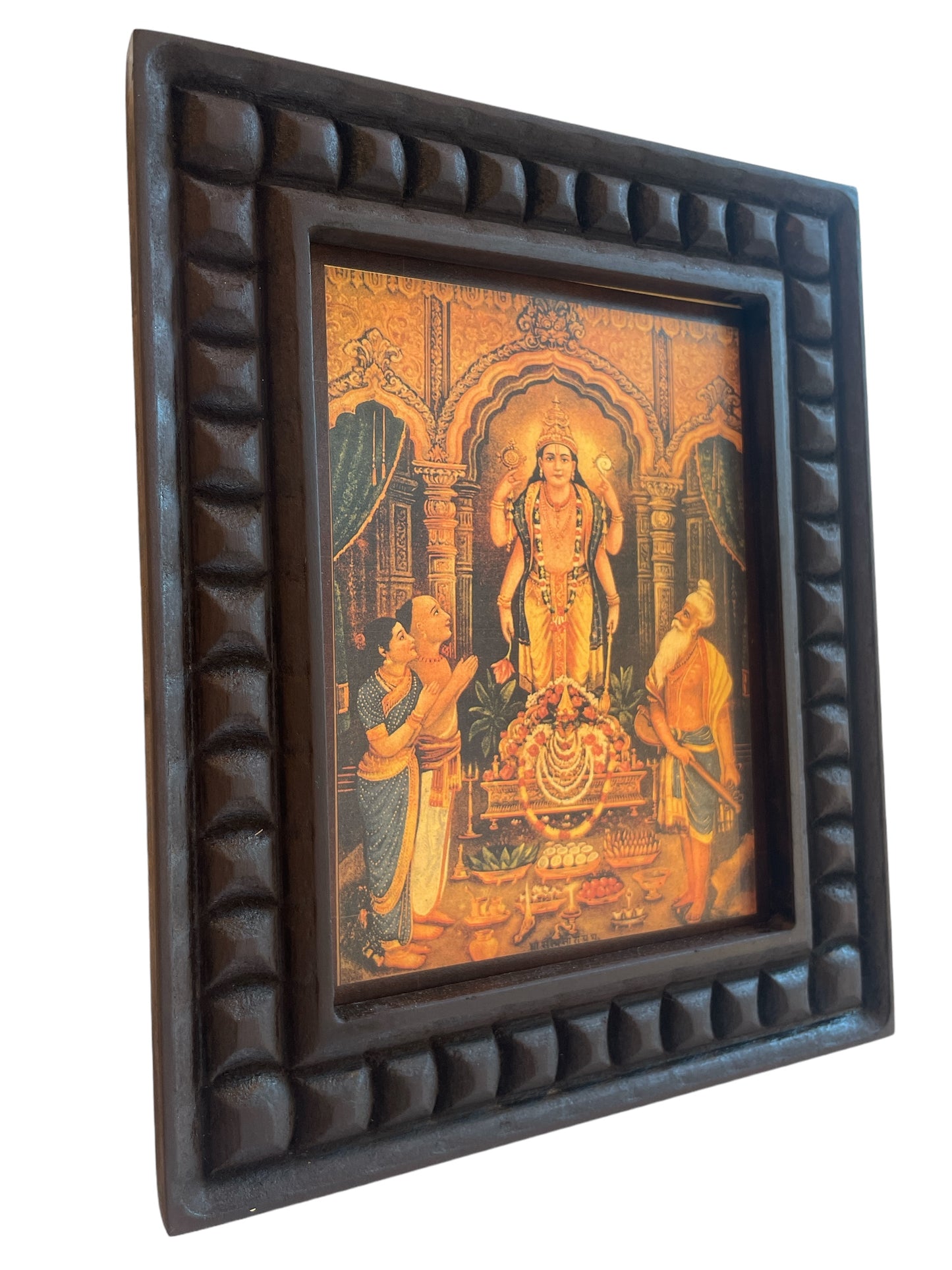 Satyanarayana Swamy Gold Leafed Art With Wooden Frame