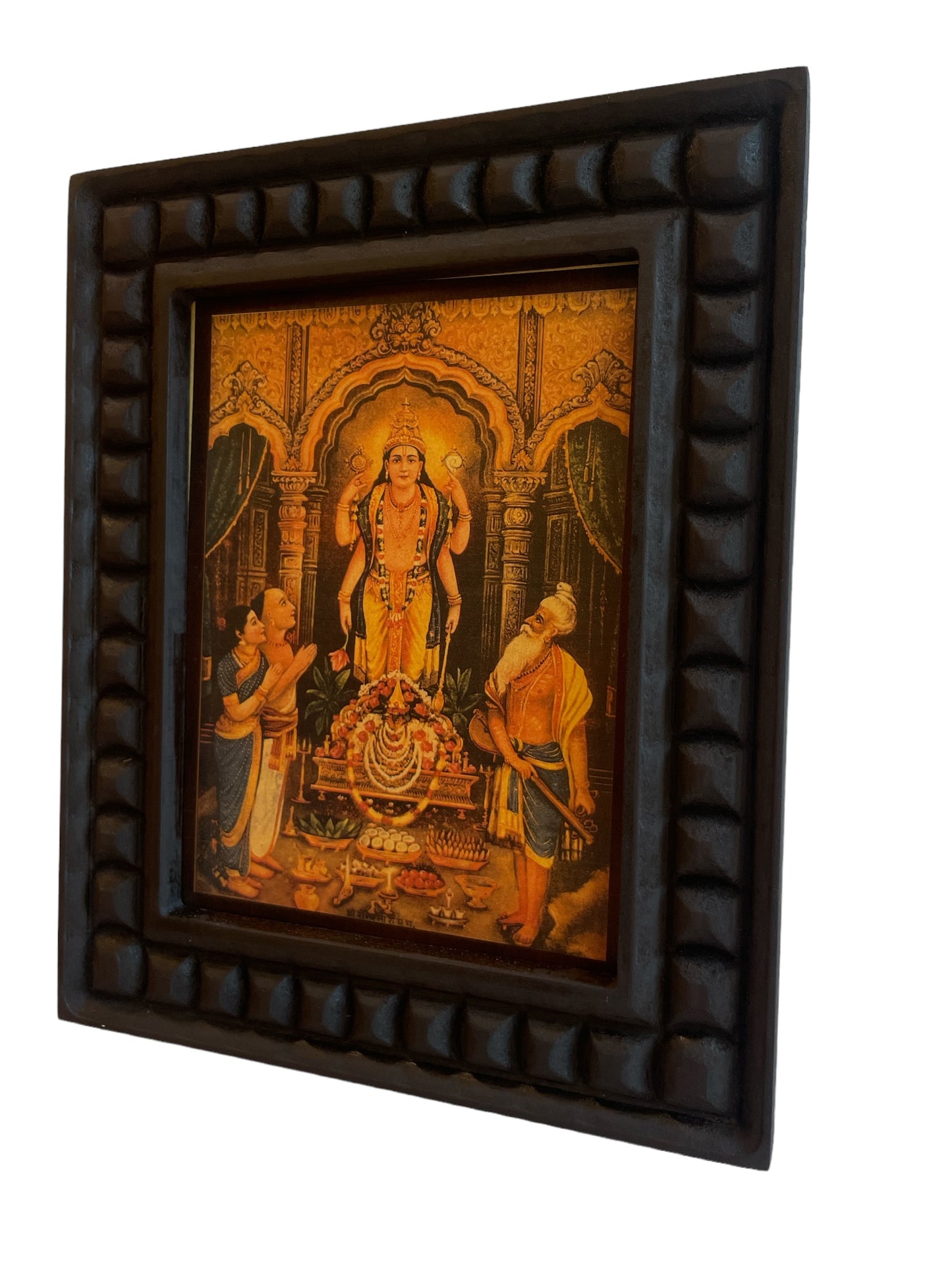 Satyanarayana Swamy Gold Leafed Art With Wooden Frame