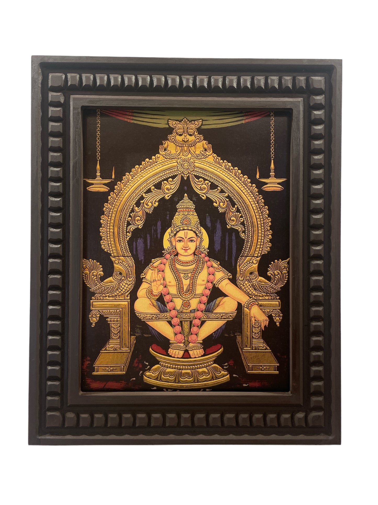 Ayyappa Swami Gold Leafed Art With Wooden Frame