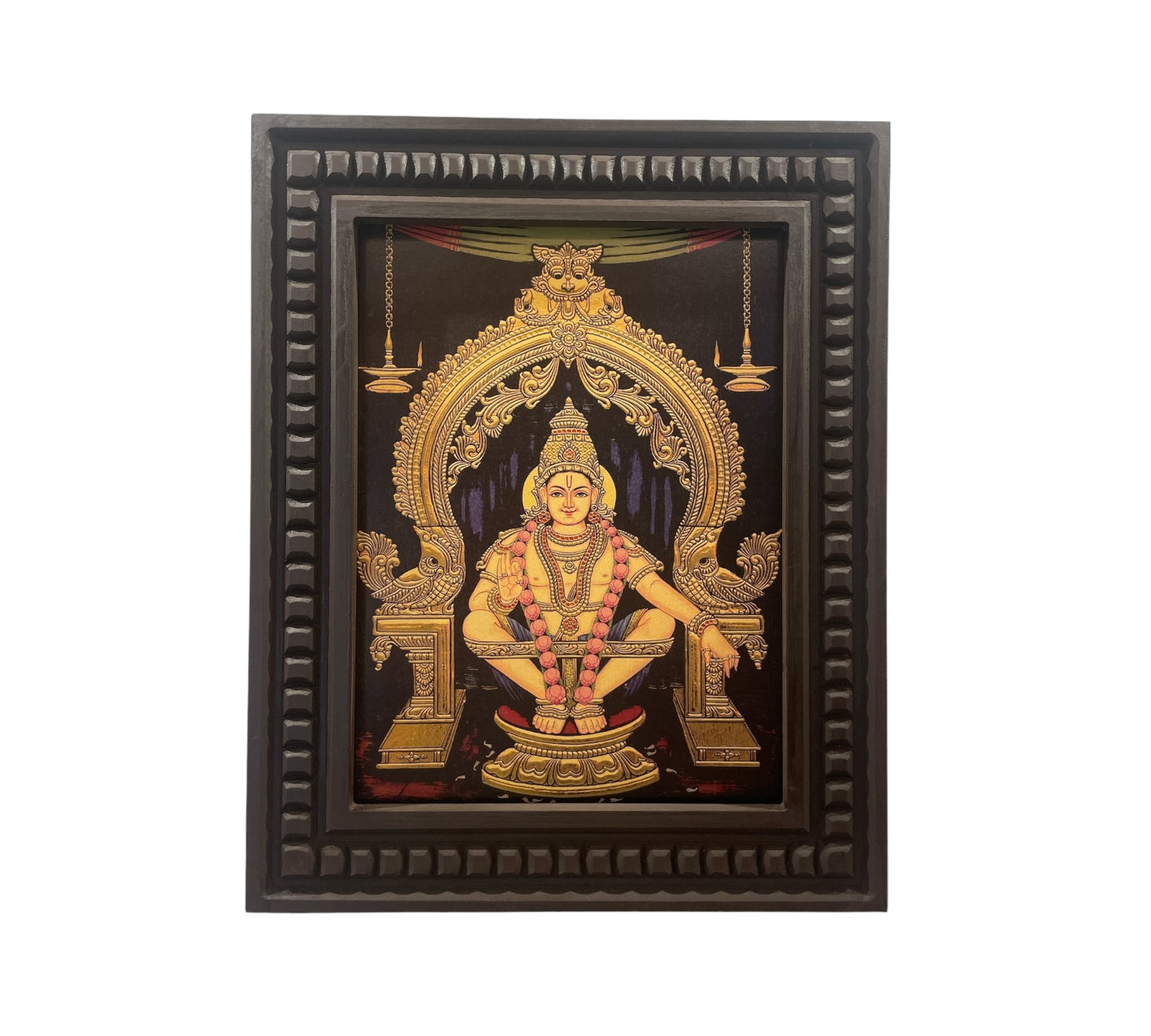 Ayyappa Swami Gold Leafed Art With Wooden Frame
