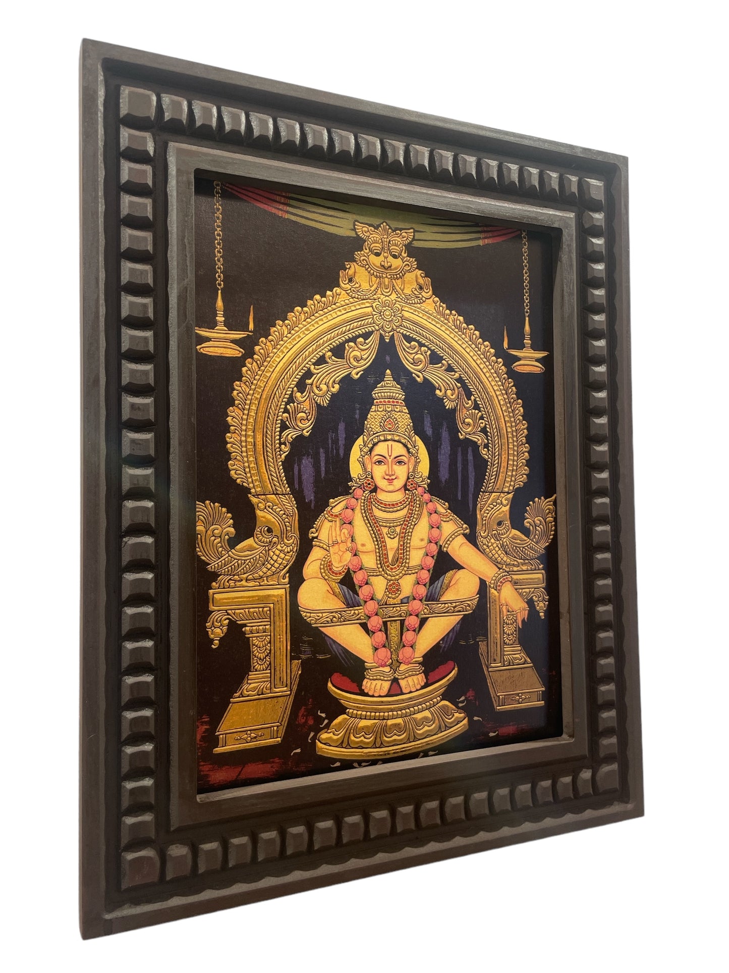 Ayyappa Swami Gold Leafed Art With Wooden Frame