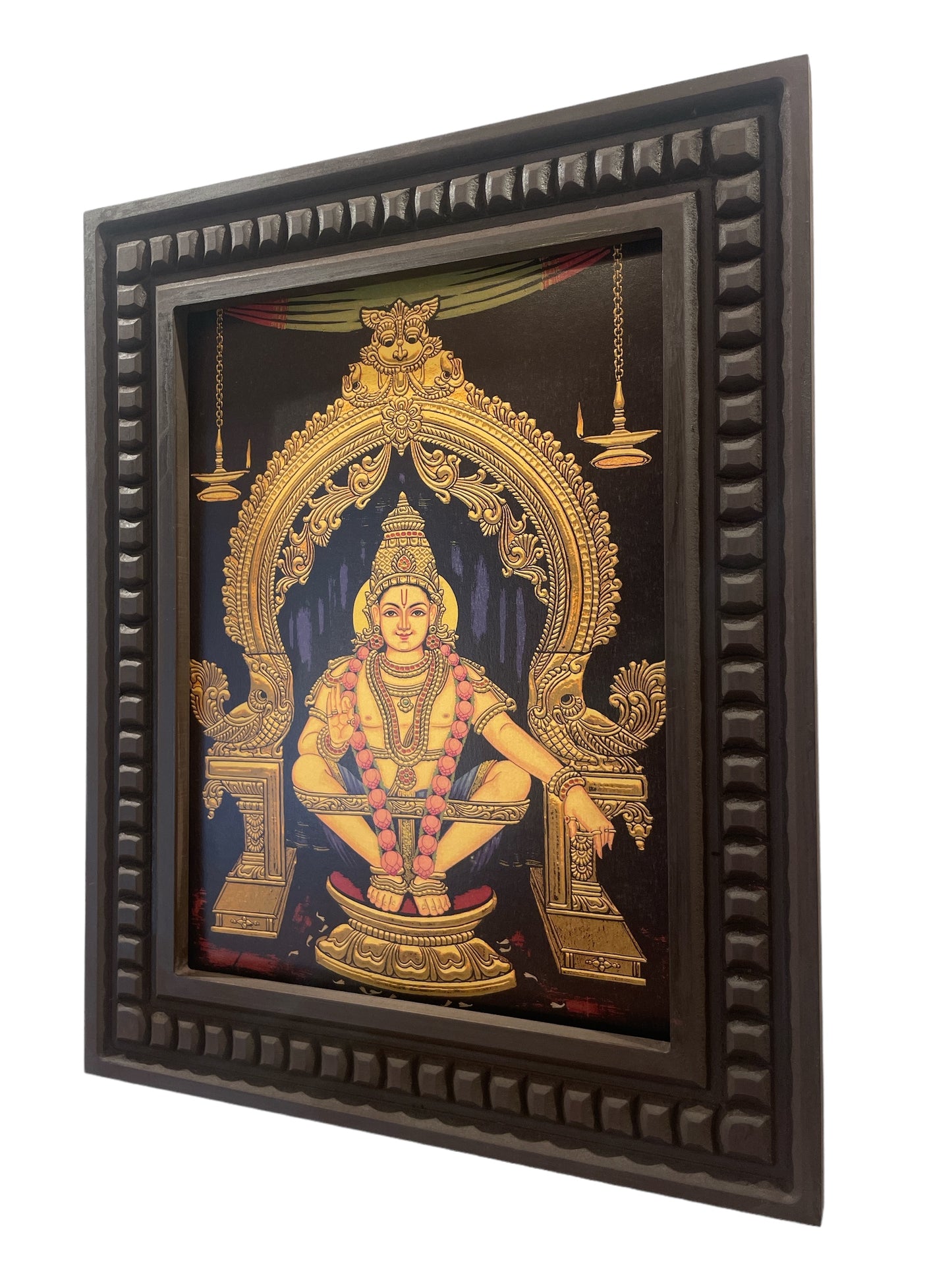 Ayyappa Swami Gold Leafed Art With Wooden Frame