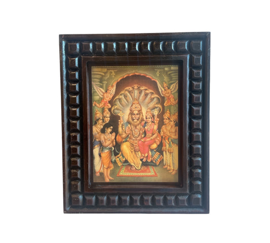 Gold Leafed Art Lakshmi Narasimha With Wooden Frame
