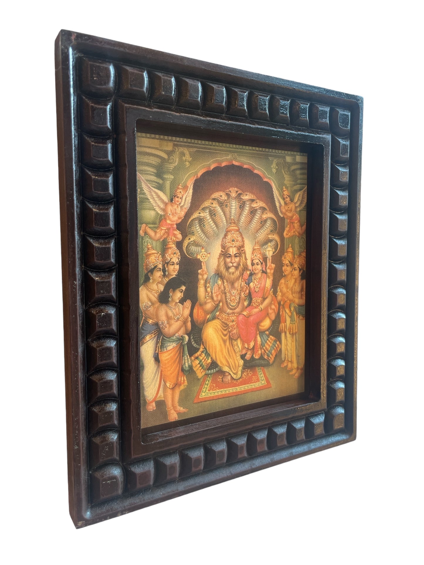 Gold Leafed Art Lakshmi Narasimha With Wooden Frame