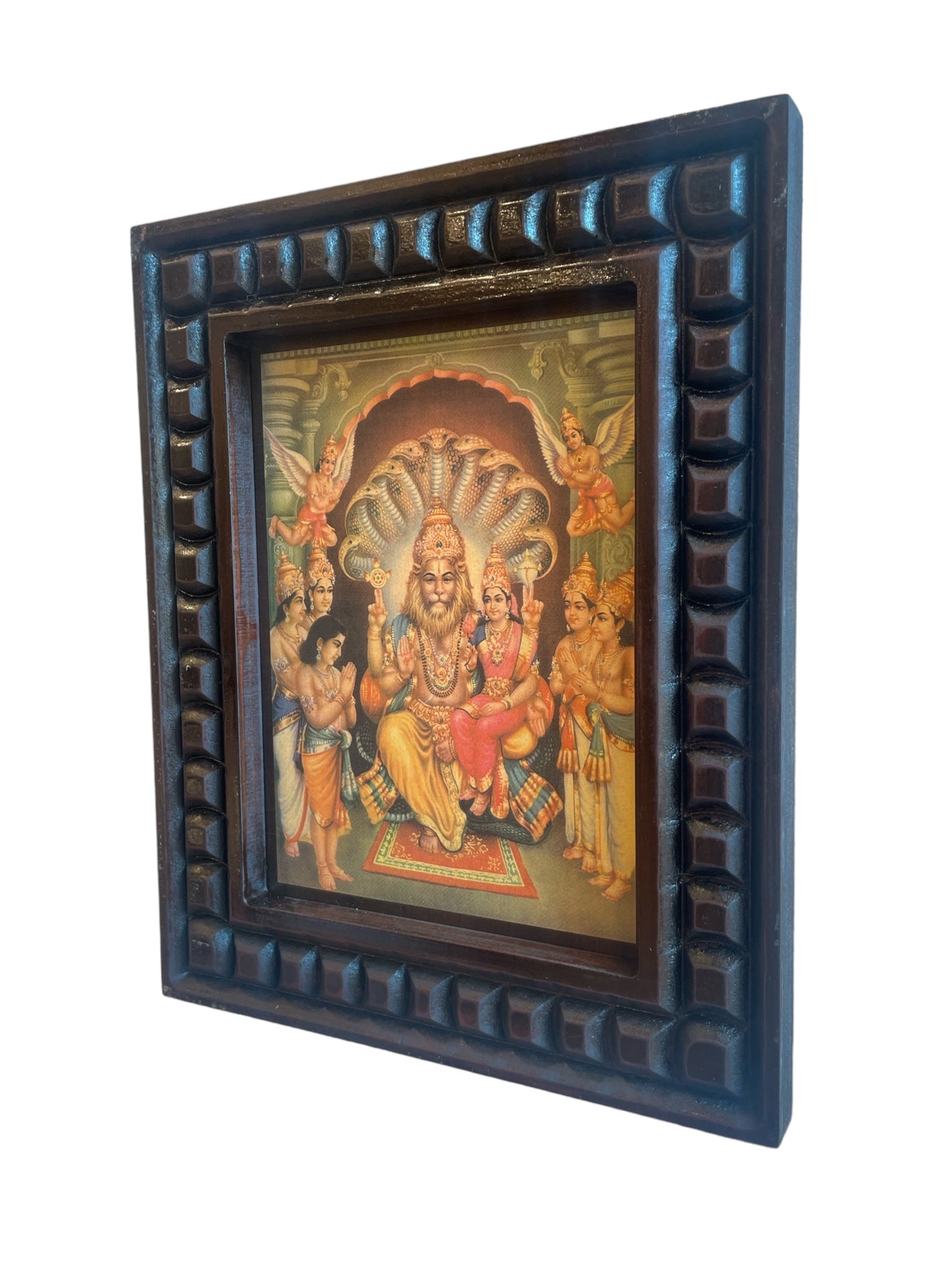 Gold Leafed Art Lakshmi Narasimha With Wooden Frame