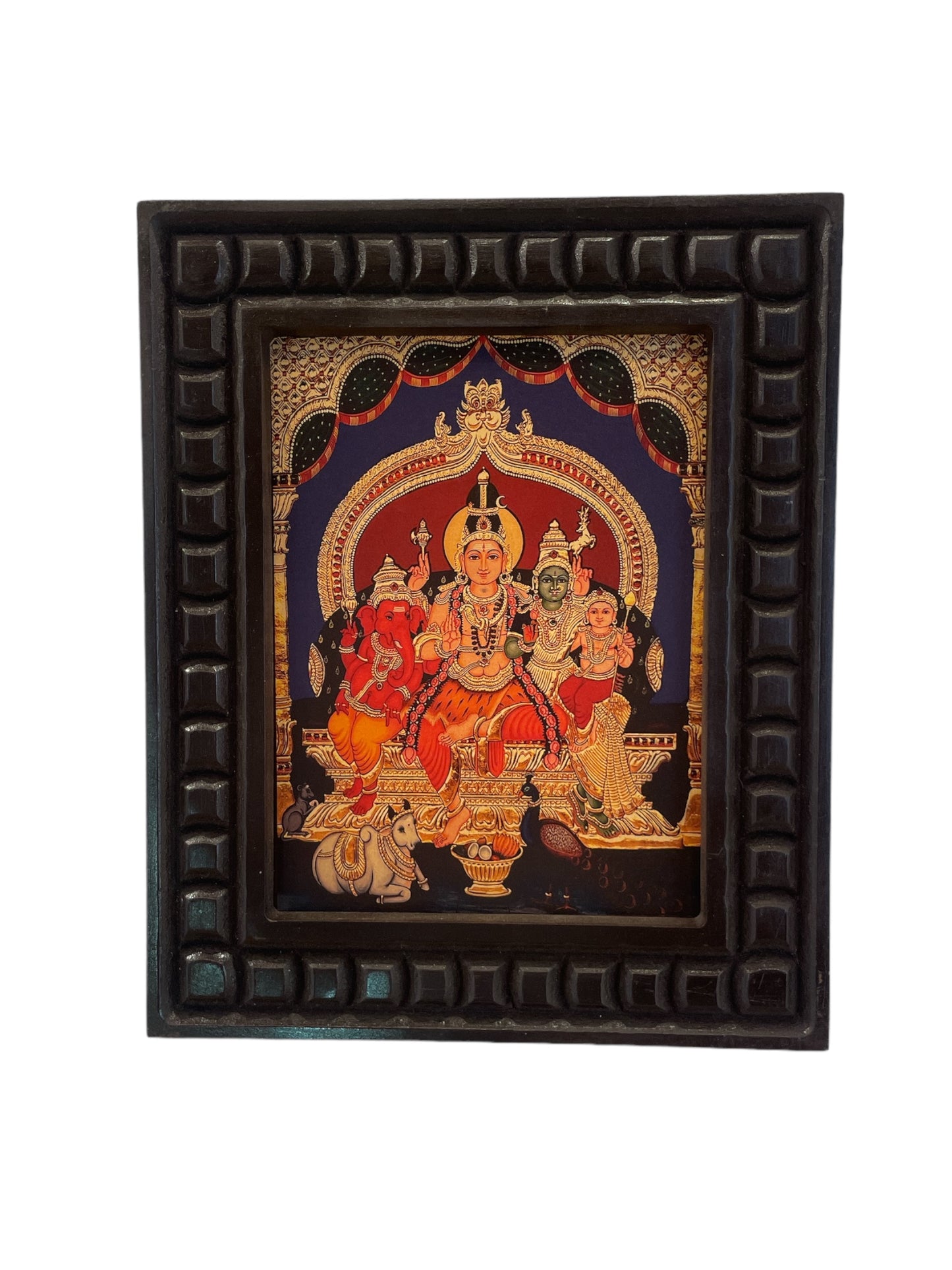 Shiva Parivar Gold Leafed Art With Wooden Frame