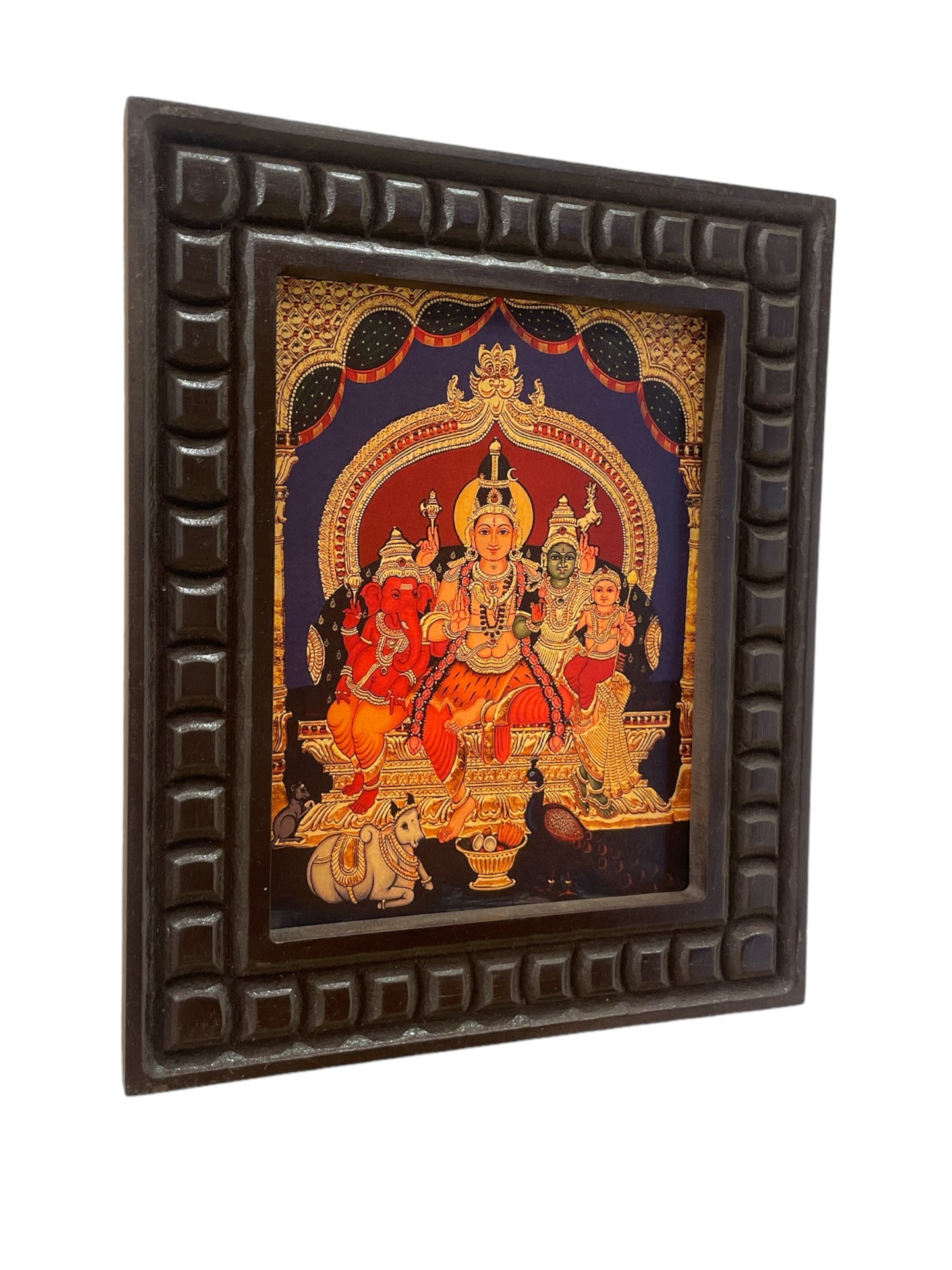 Shiva Parivar Gold Leafed Art With Wooden Frame