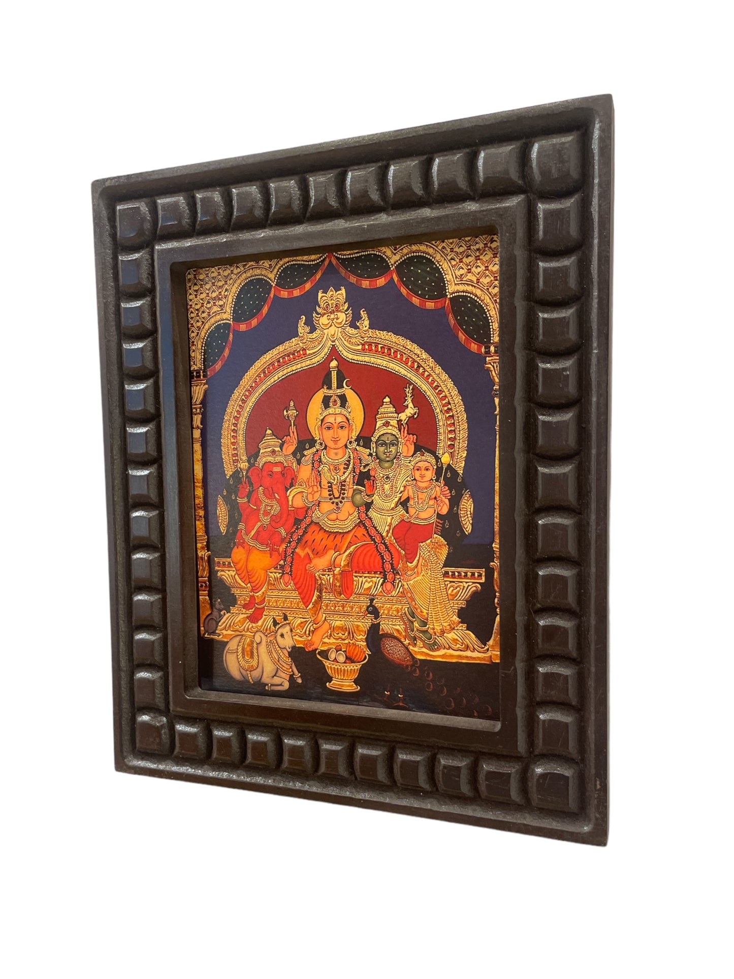 Shiva Parivar Gold Leafed Art With Wooden Frame